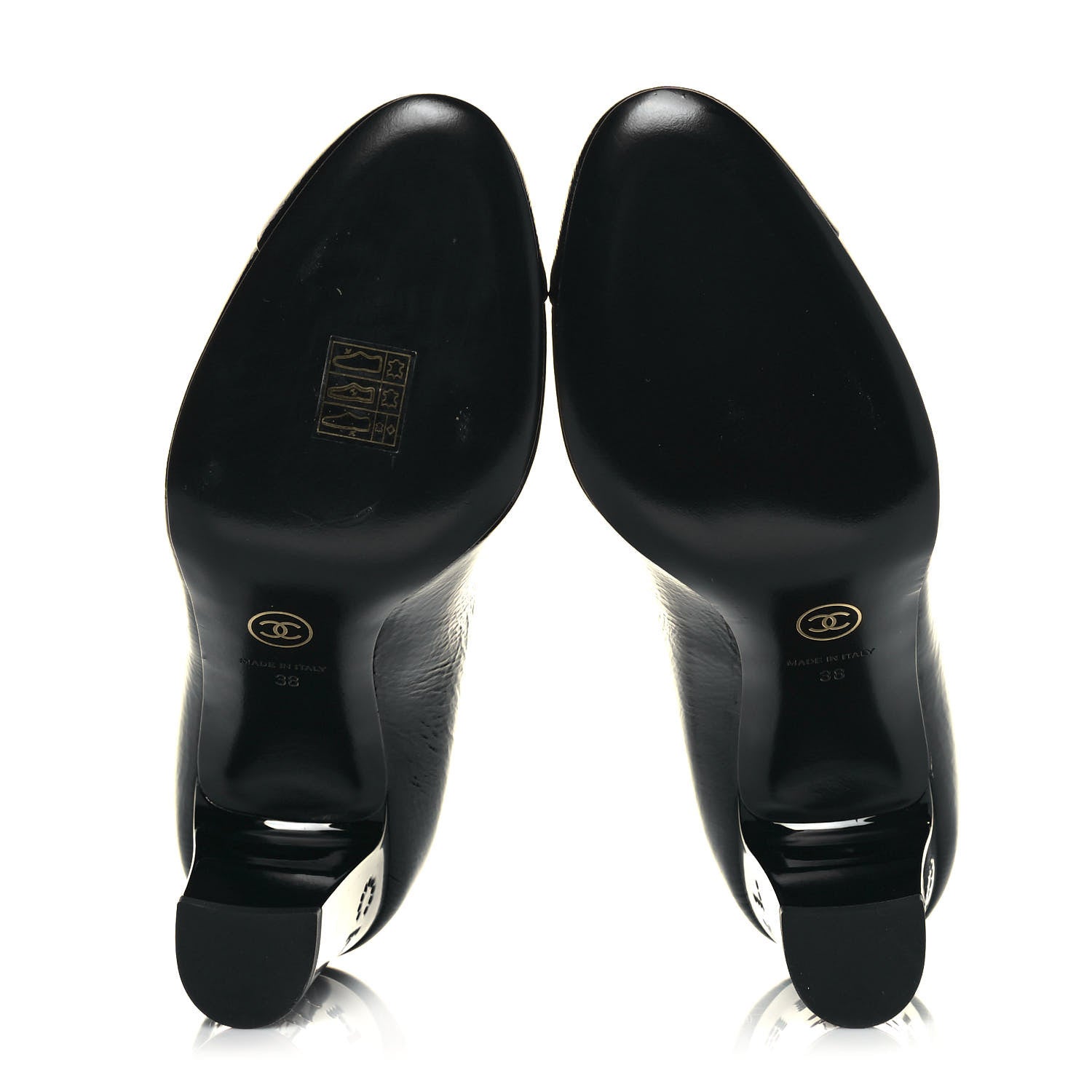 Chanel Patent Calfskin Crystal Cap Toe Logo Pumps 38 Black 6 of 11