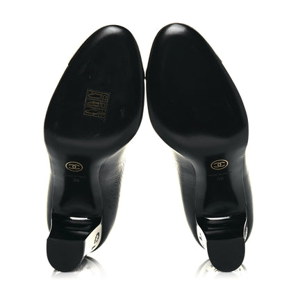 Chanel Patent Calfskin Crystal Cap Toe Logo Pumps 38 Black 6 of 11