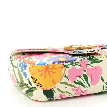 Gucci X KEN SCOTT Calfskin Matelasse Floral Print Super Mini GG Marmont Shoulder Bag Ivory Pink 9 of 10