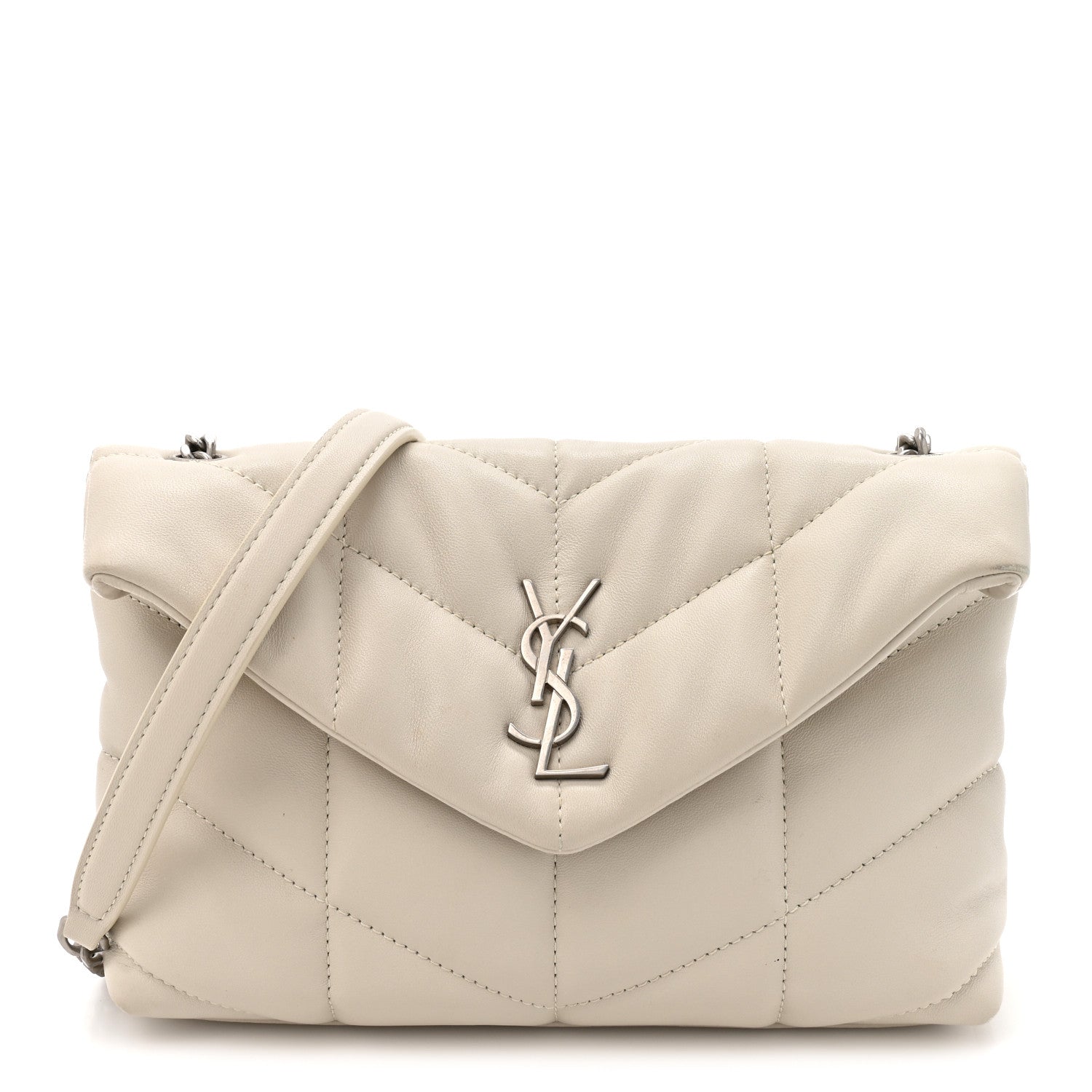 Saint Laurent Lambskin Quilted Toy Loulou Puffer Monogram Chain Satchel Crema Soft 1 of 12