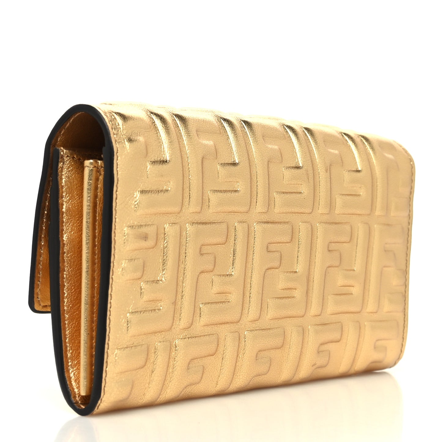 Vitello Catalan Mirror FF 1974 Embossed Continental Wallet Gold