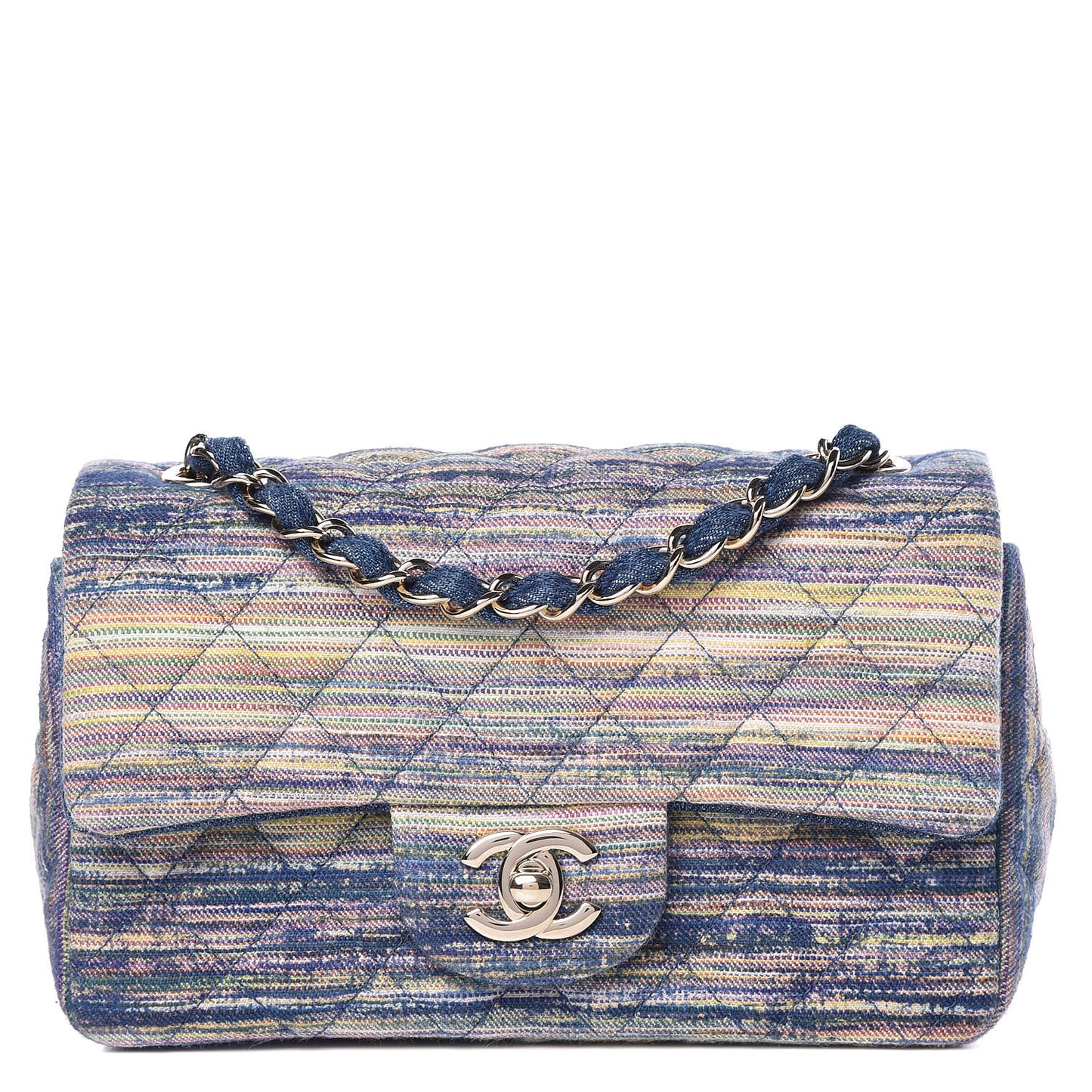 Denim Mini Rectangular Flap Bag Navy Yellow Purple Green