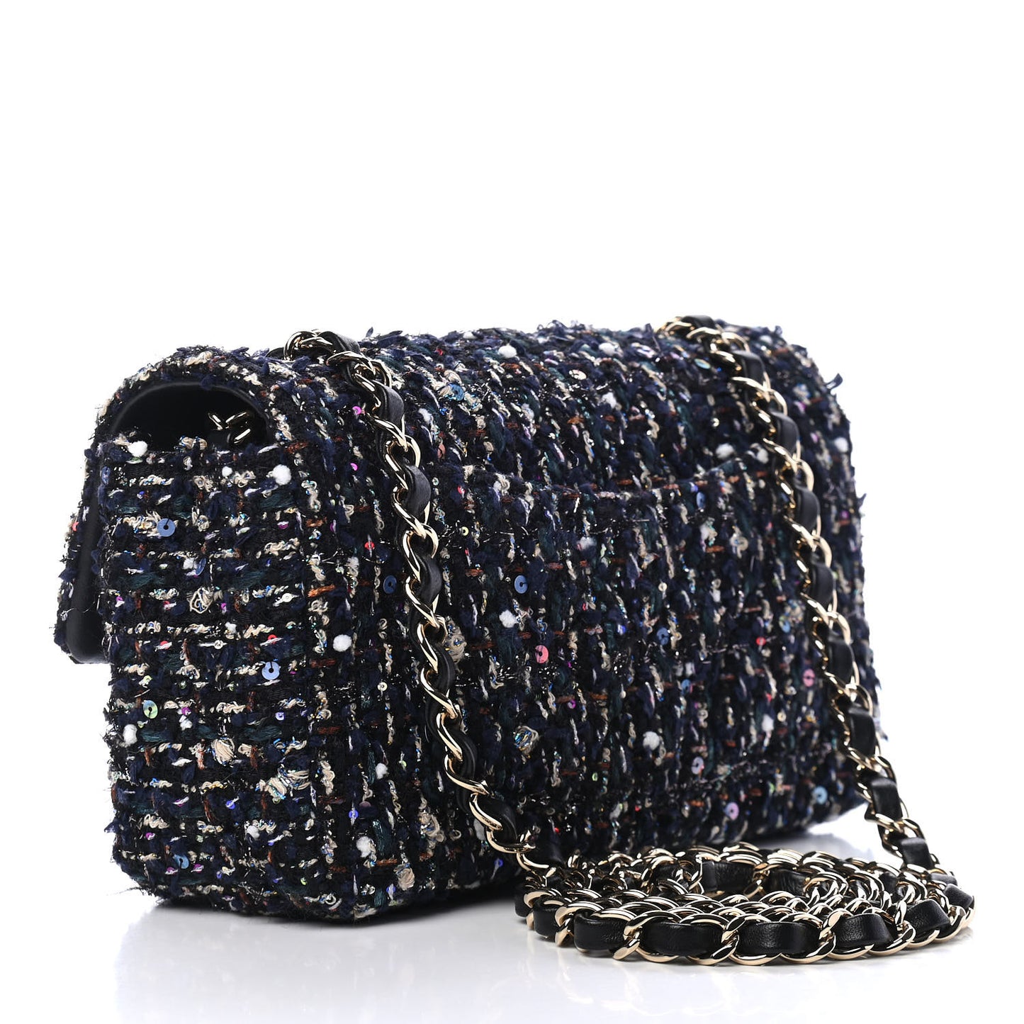 Glittered Tweed Quilted Mini Rectangular Flap Navy Blue Mulitcolor