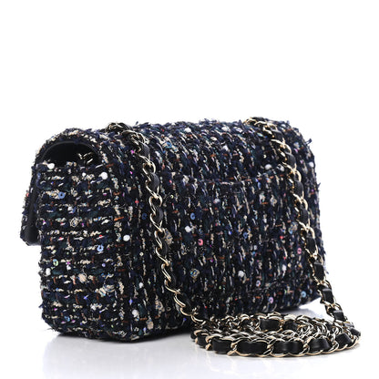 Chanel Glittered Tweed Quilted Mini Rectangular Flap Navy Blue Mulitcolor 2 of 9