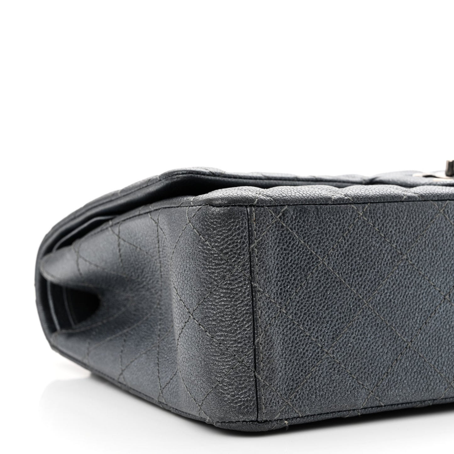 Metallic Caviar Quilted Maxi Double Flap Charcoal