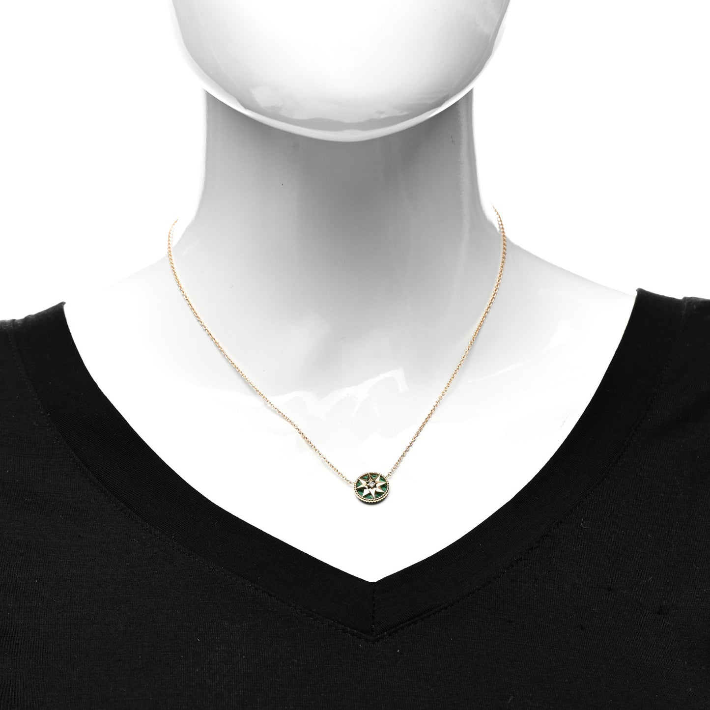 18K Yellow Gold Diamond Malachite Rose Des Vents Necklace