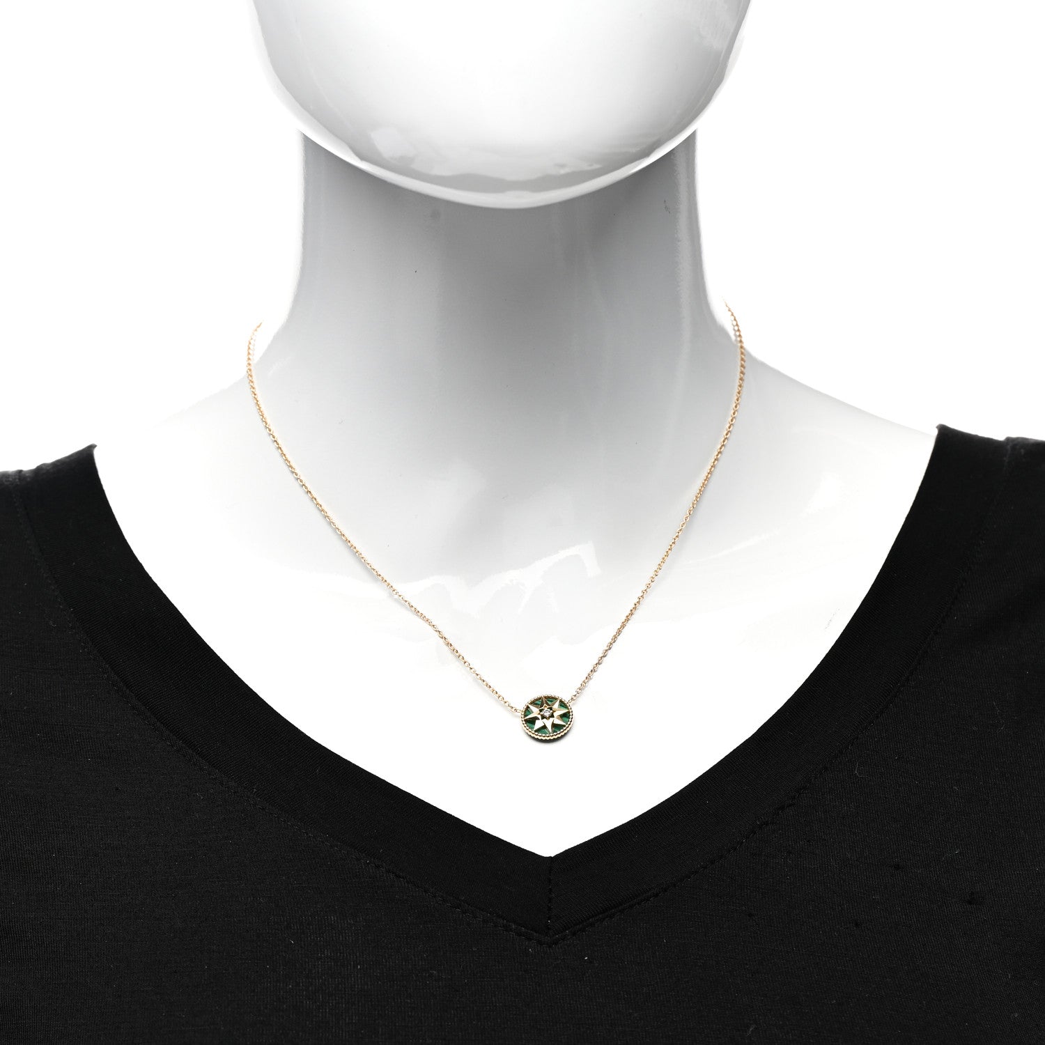 Christian Dior 18K Yellow Gold Diamond Malachite Rose Des Vents Necklace 2 of 5