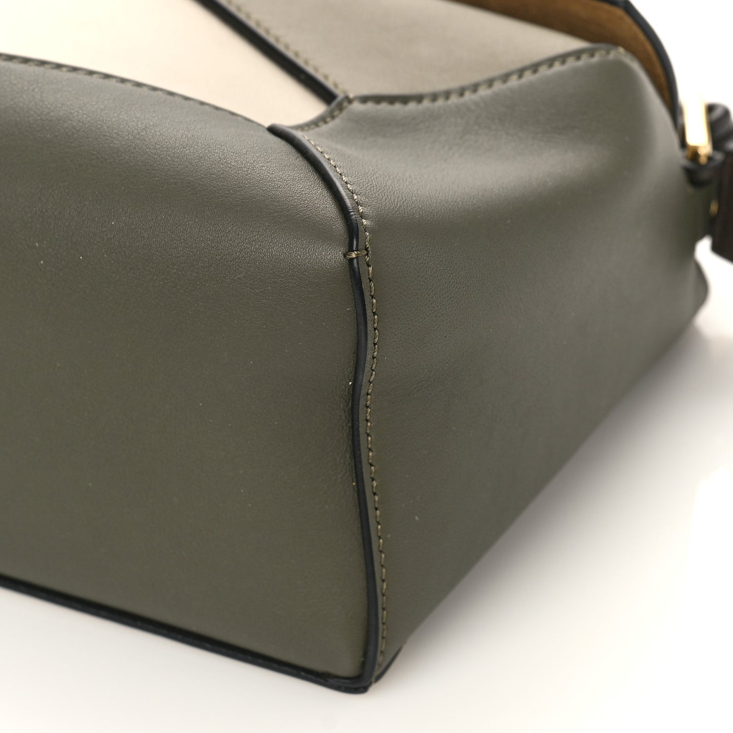 Calfskin Small Puzzle Edge Bag Laurel Green Light Oat
