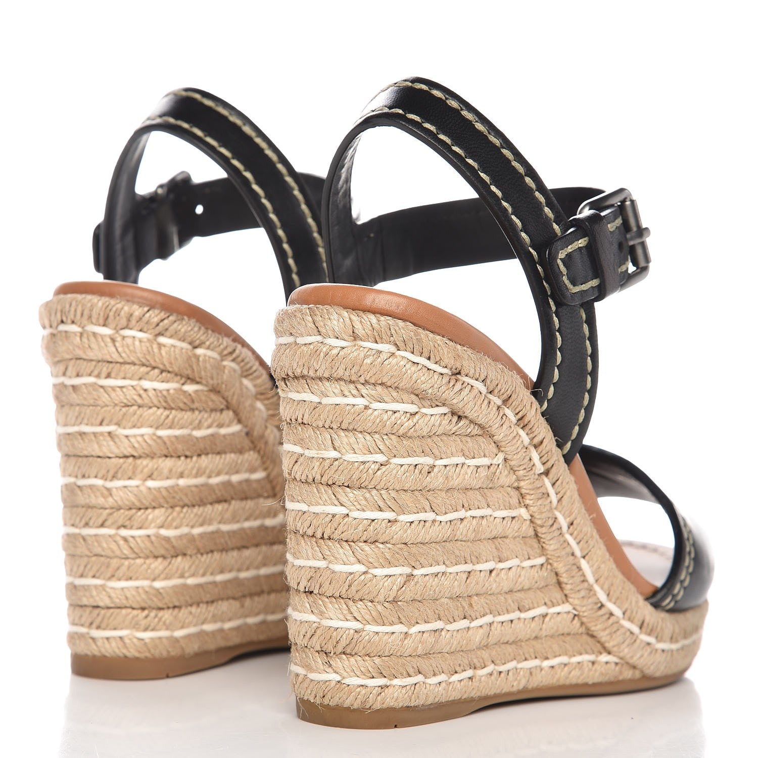 Prada Nappa Wedge Espadrille Sandals 37.5 Nero Black 4 of 9