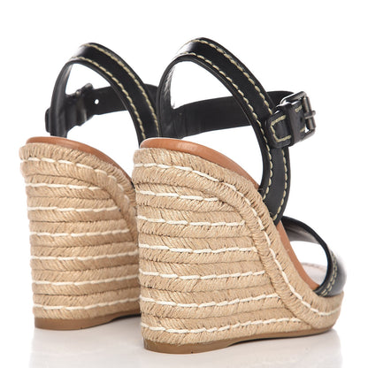 Prada Nappa Wedge Espadrille Sandals 37.5 Nero Black 4 of 9