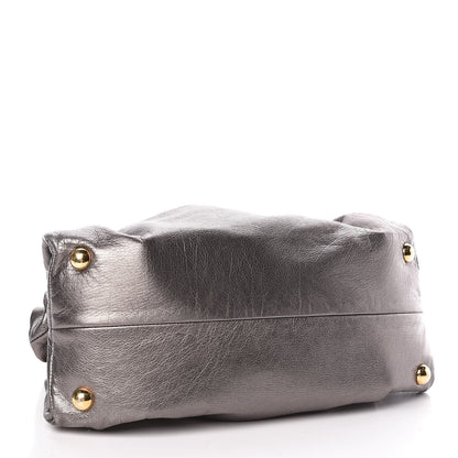Valentino Garavani Metallic Calfskin Vanite Studded Dome Satchel Grey 4 of 10