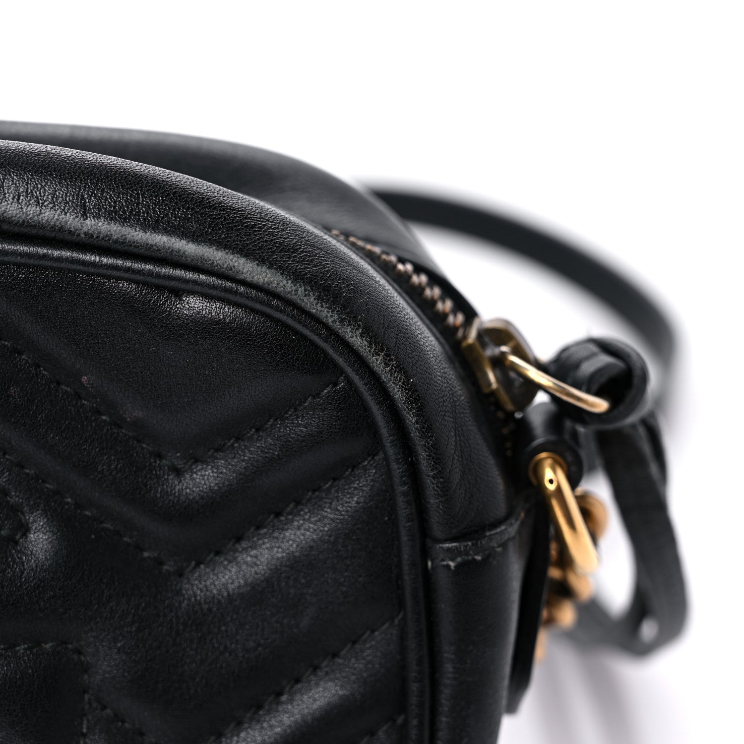 Gucci Calfskin Matelasse Mini GG Marmont Chain Shoulder Bag Black 17 of 25