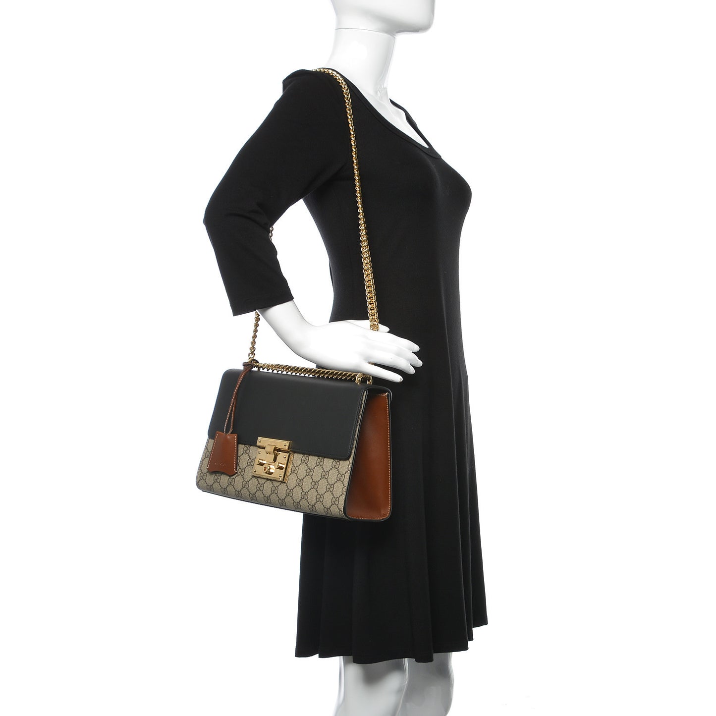 GG Supreme Monogram Calfskin Medium Padlock Shoulder Bag Beige Black Cuir