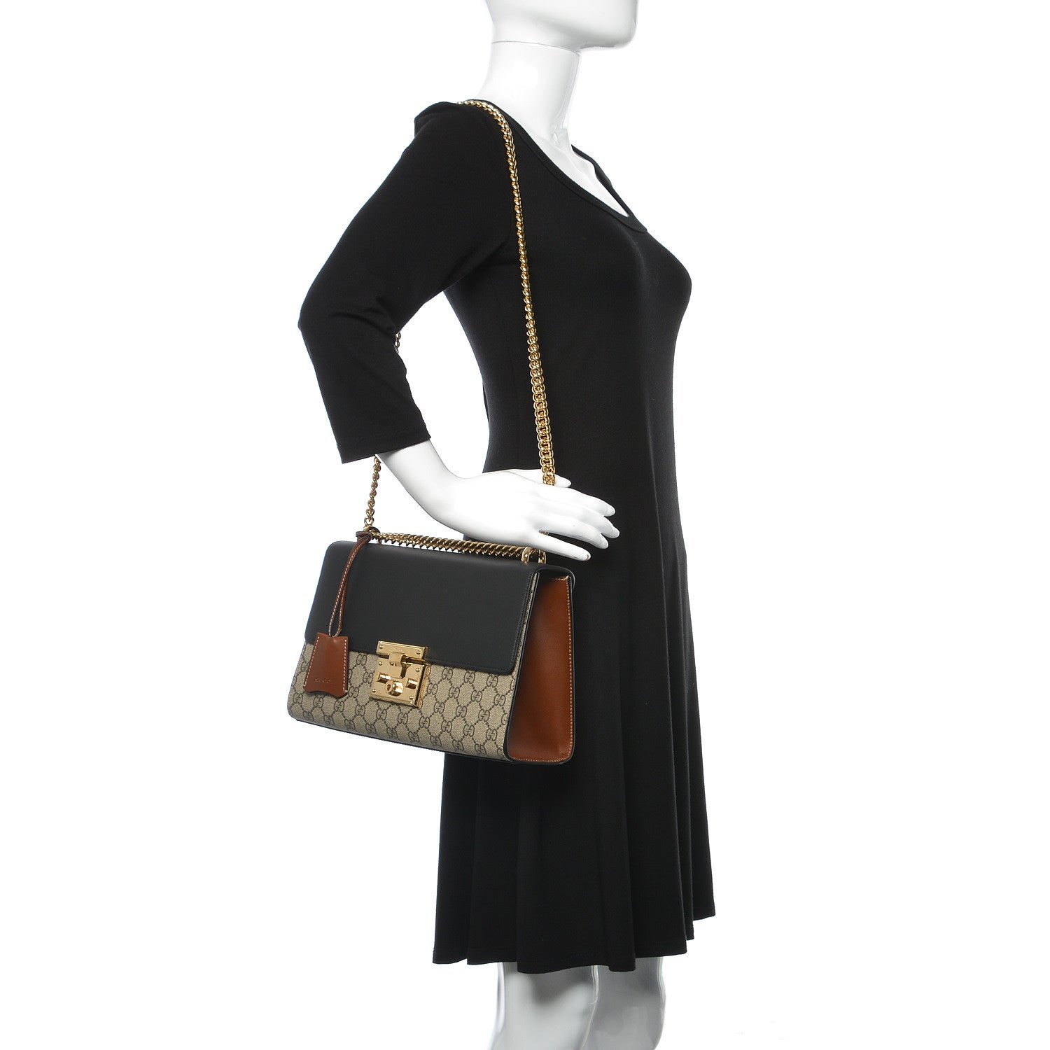 Gucci GG Supreme Monogram Calfskin Medium Padlock Shoulder Bag Beige Black Cuir 2 of 9