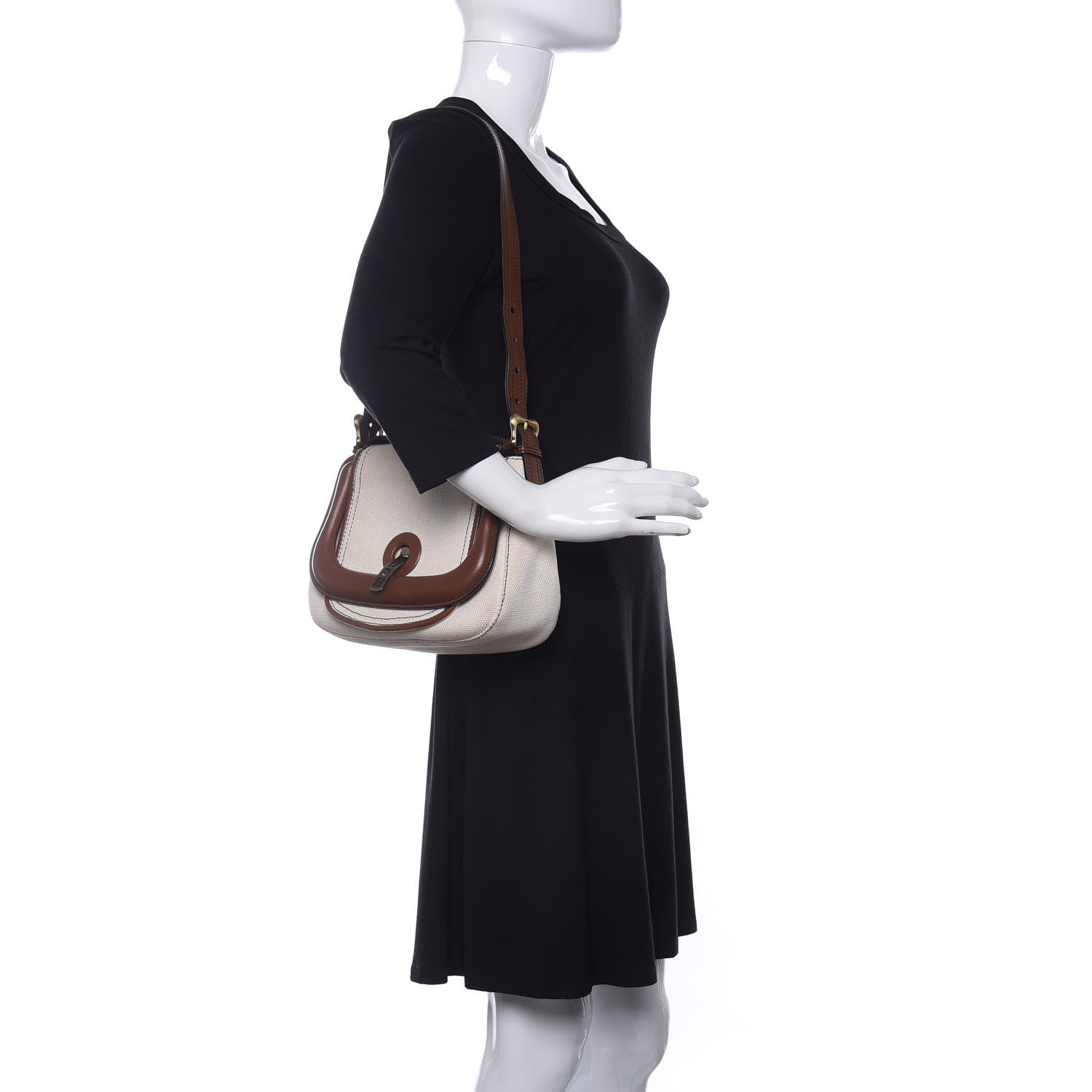 Fendi Canvas Calfskin B Flap Bag Beige Tan 2 of 11