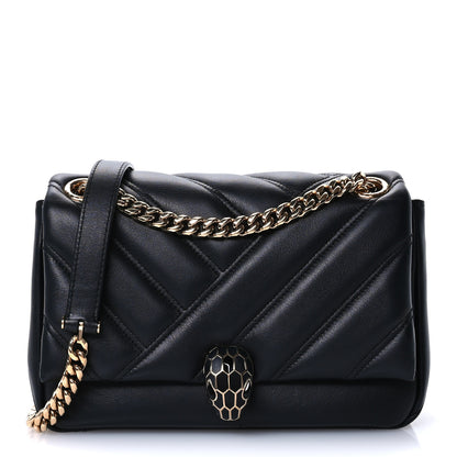 Bulgari Calfskin Matelasse Small Serpenti Cabochon Shoulder Bag Black 8 of 10