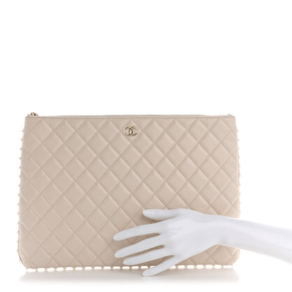 Chanel Calfskin Quilted Large Pearl Cosmetic Case Light Beige 2 of 7
