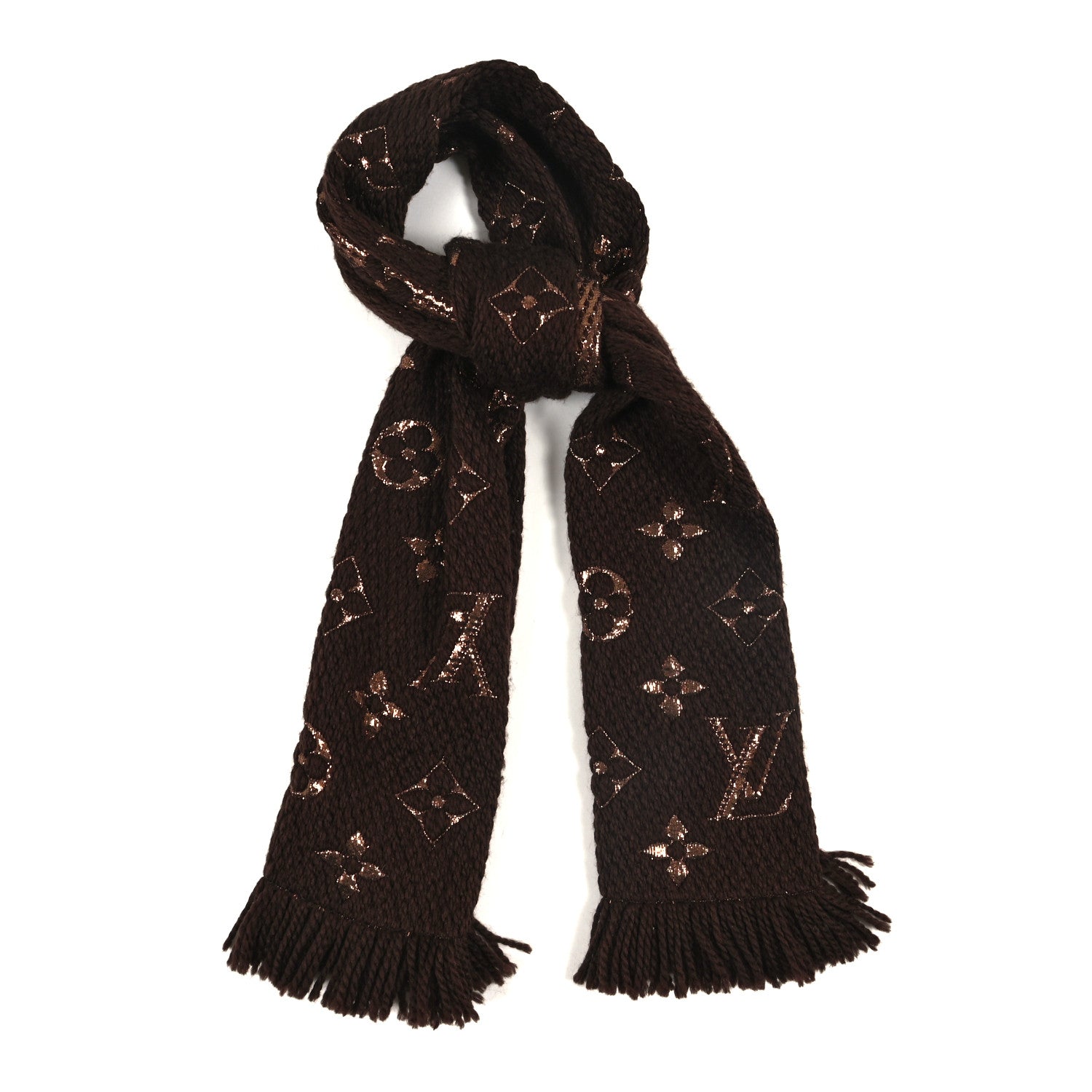 Louis Vuitton Wool Silk Logomania Shine Scarf Marron 1 of 3
