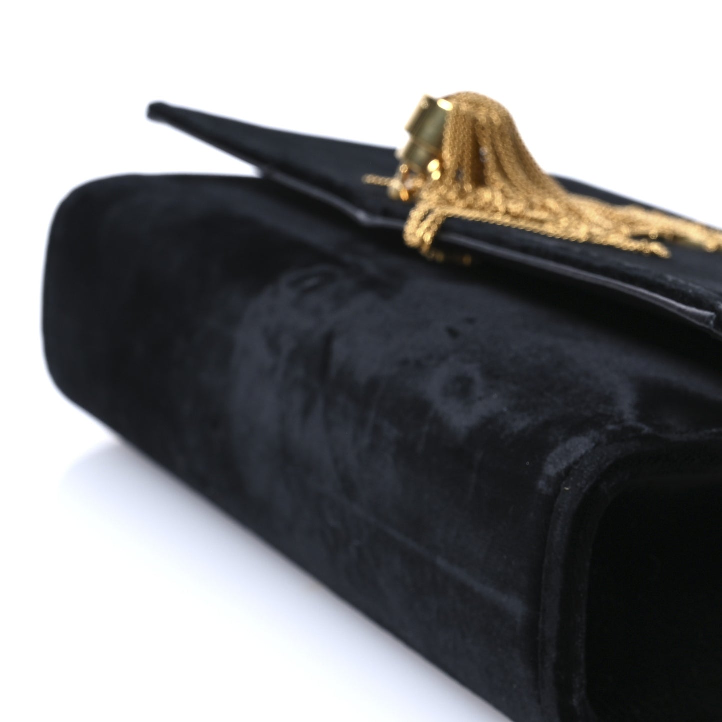 Velvet Medium Monogram Kate Tassel Shoulder Bag Black