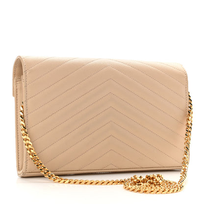 Saint Laurent Grain De Poudre Matelasse Chevron Monogram Chain Wallet Nude Powder 4 of 20