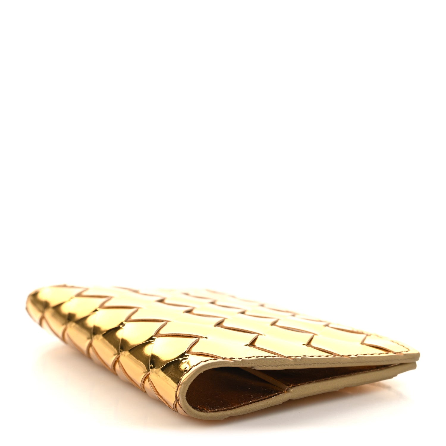 Bottega Veneta Metallic Calfskin Intrecciato Passport Case Gold 4 of 7