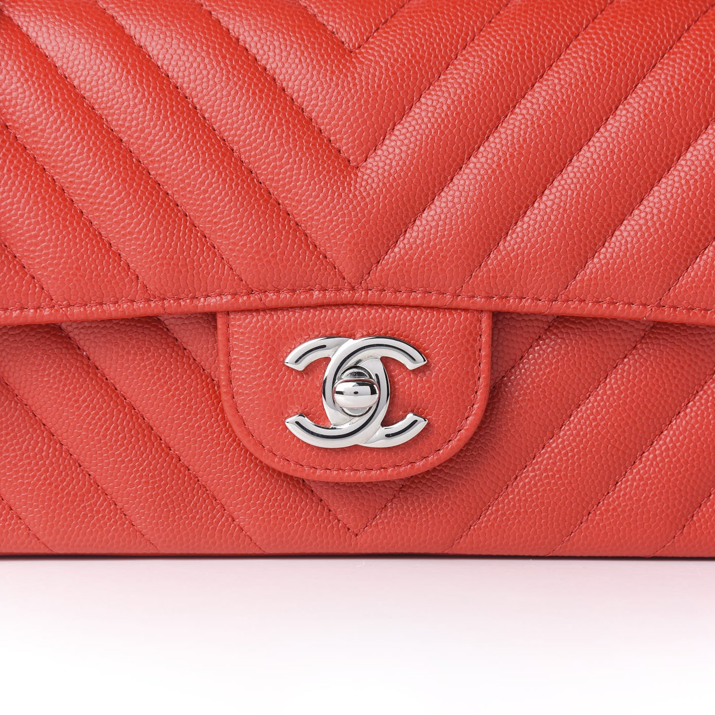 Caviar Chevron Quilted Mini Rectangular Flap Red