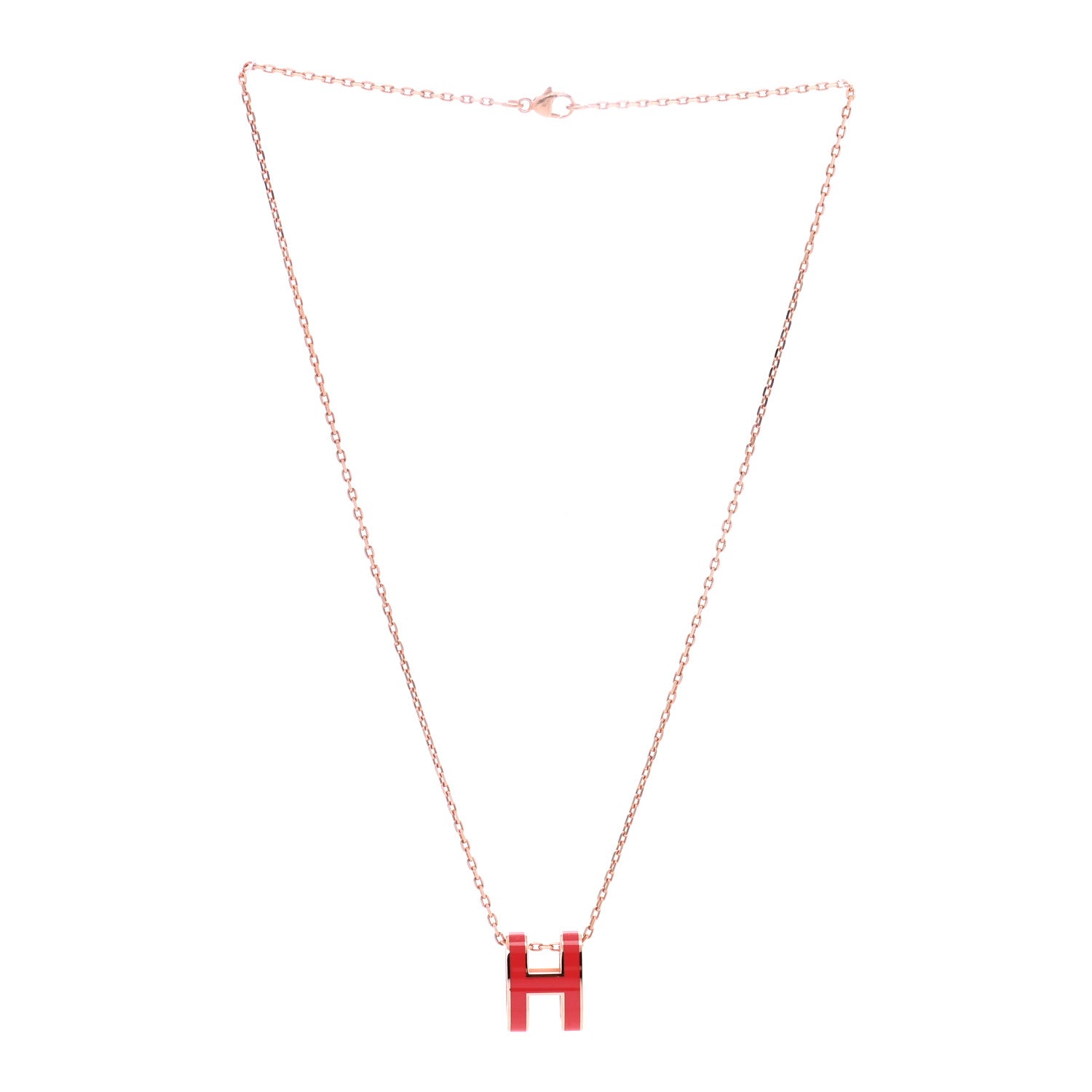 Hermes Lacquered Gold Pop H Pendant Necklace Corail 3 of 6