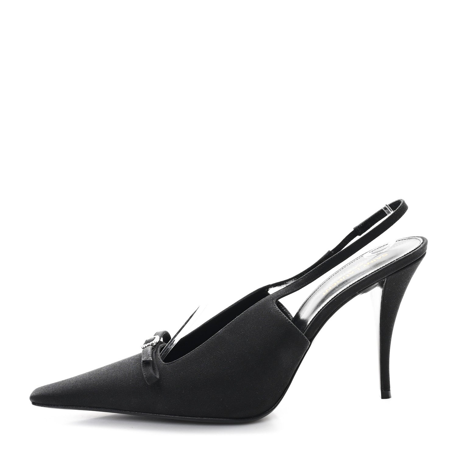 Saint Laurent Crepe De Chine Crystal Bow Slingback Pumps 41.5 Black 1 of 10