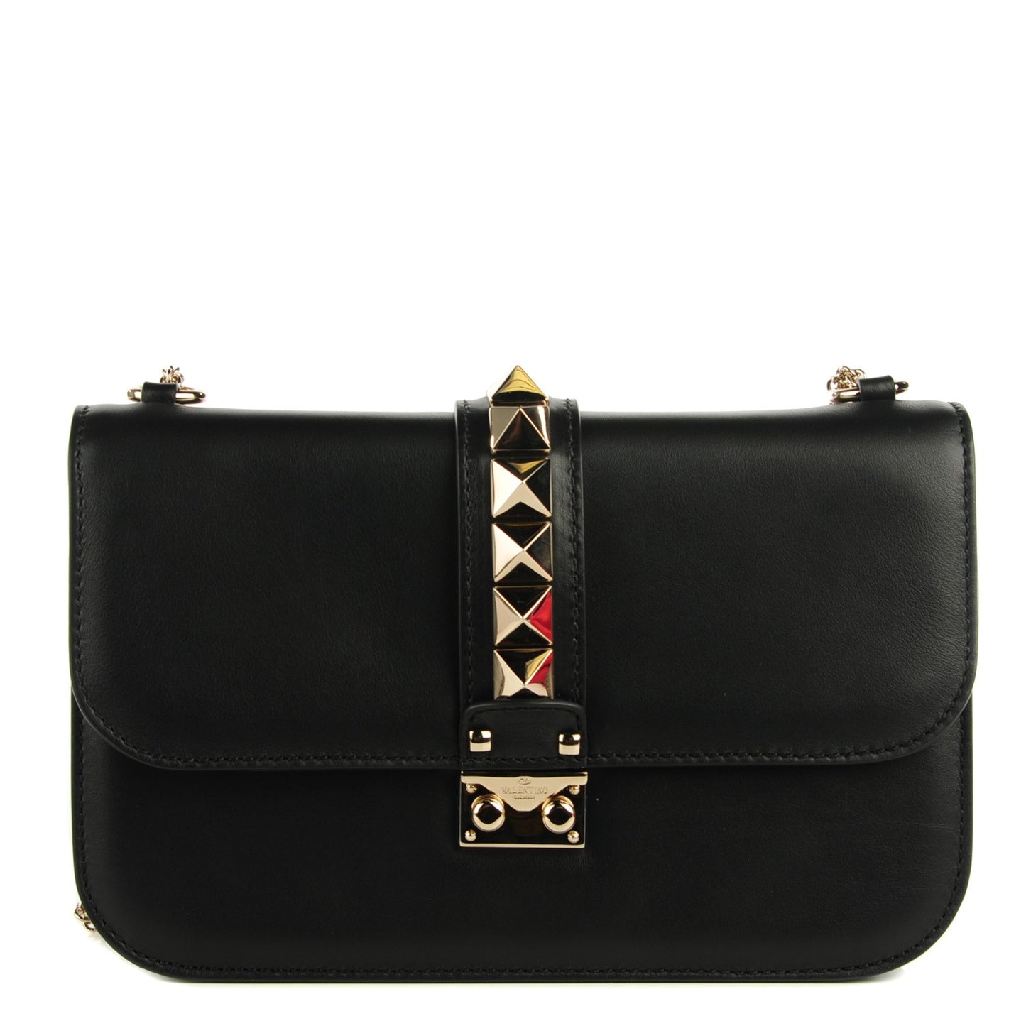 Vitello Medium Glam Lock Rockstud Flap Black