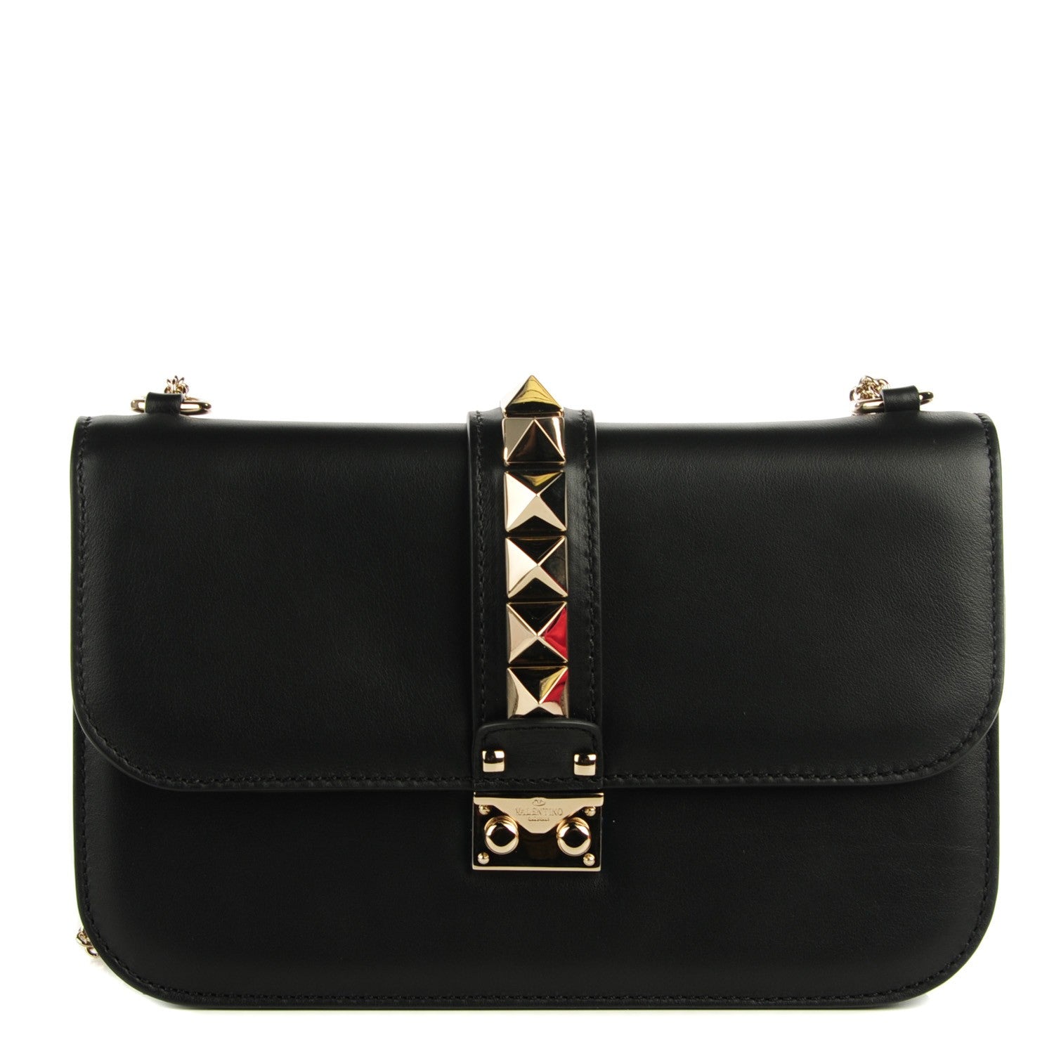 Valentino Garavani Vitello Medium Glam Lock Rockstud Flap Black 1 of 7