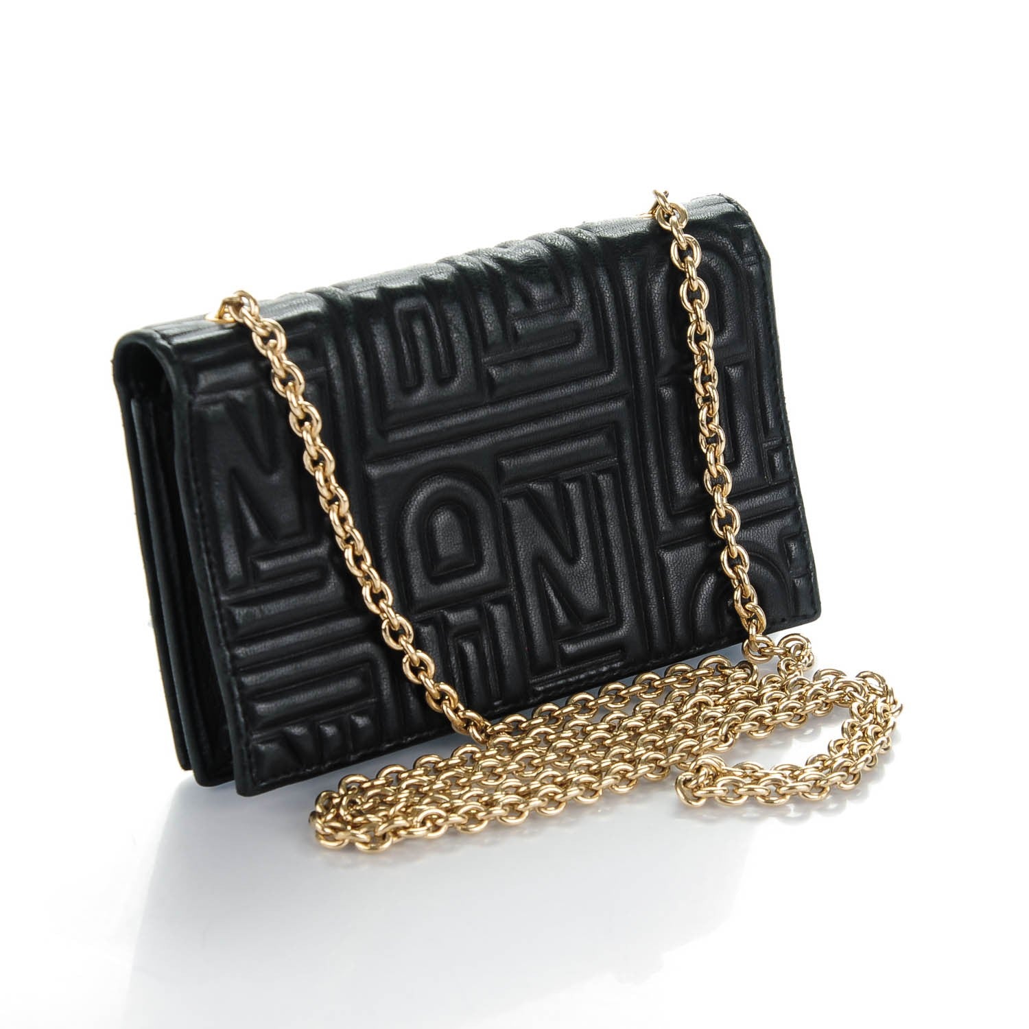 Fendi Nappa Logo Embossed Long Wallet On Chain Black 3 of 9