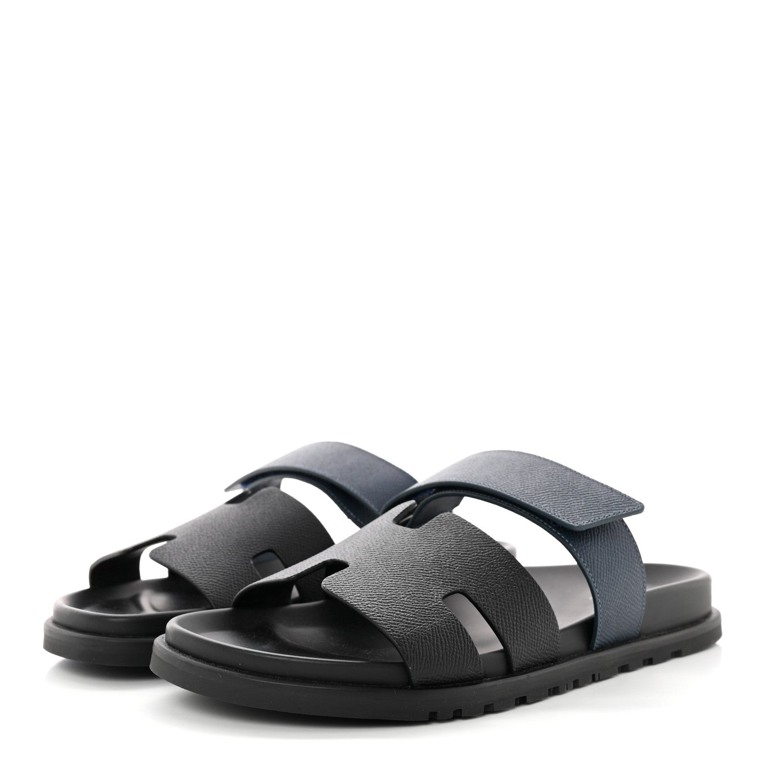 Hermes Epsom Mens Chypre Sandals 42.5 Black Bleu Celeste 3 of 11