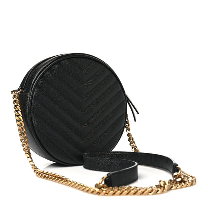 Saint Laurent Grain De Poudre Matelasse Chevron Quilted Round Vinyle Camera Bag Black 3 of 11