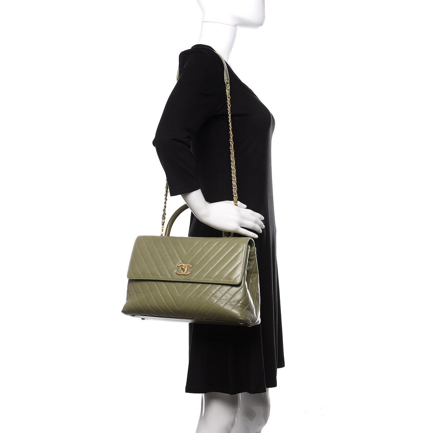 Calfskin Lizard Chevron Quilted Medium Coco Handle Flap Green