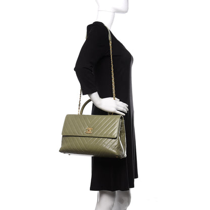 Chanel Calfskin Lizard Chevron Quilted Medium Coco Handle Flap Green 1 of 13