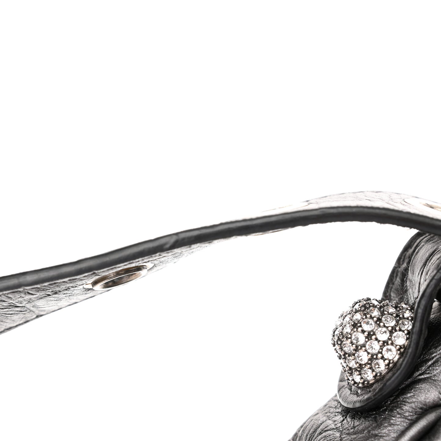 Metallic Calfskin Crocodile Embossed Crystal Small Le Cagole Shoulder Bag Gunmetal