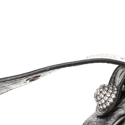 Balenciaga Metallic Calfskin Crocodile Embossed Crystal Small Le Cagole Shoulder Bag Gunmetal 16 of 19