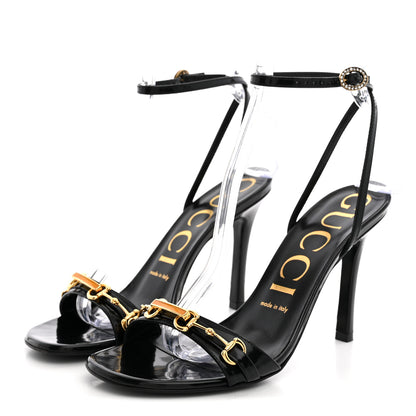 Gucci Regent Calfskin Crystal Strappy Horsebit Sandals 37.5 Black 4 of 11