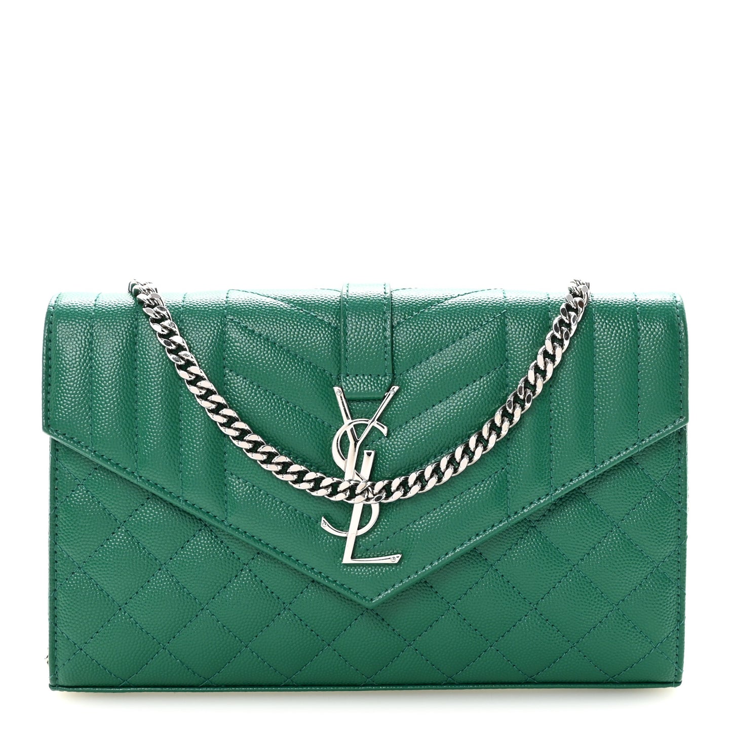 Grain De Poudre Mixed Matelasse Triquilt Monogram Chain Wallet Green Field