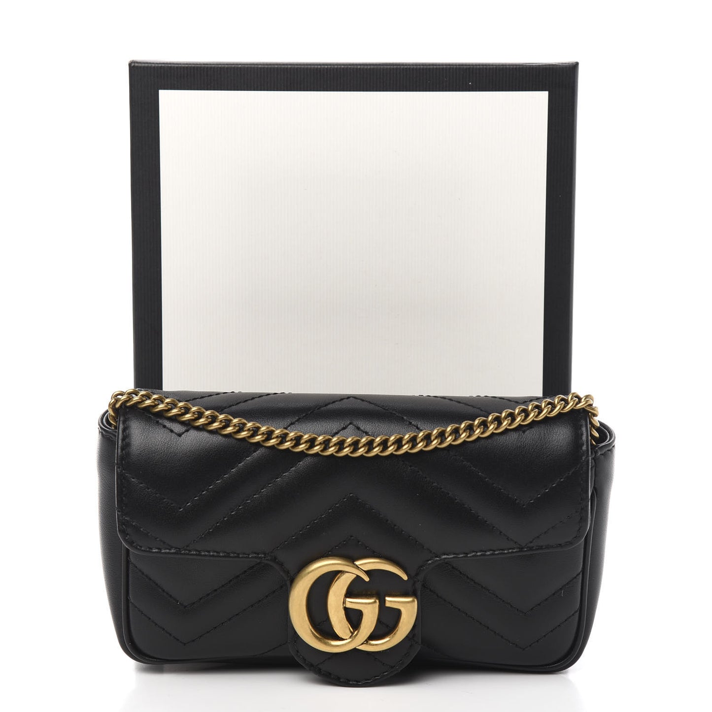 Calfskin Matelasse Super Mini GG Marmont Shoulder Bag Black