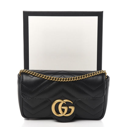 Gucci Calfskin Matelasse Super Mini GG Marmont Shoulder Bag Black 9 of 9
