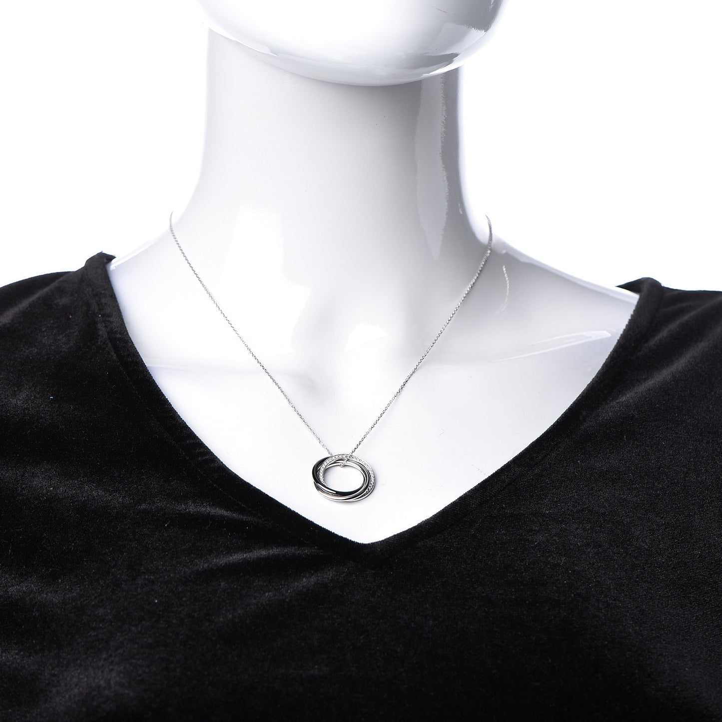 18K White Gold Platinum Black Ceramic Diamond Trinity Pendant Necklace