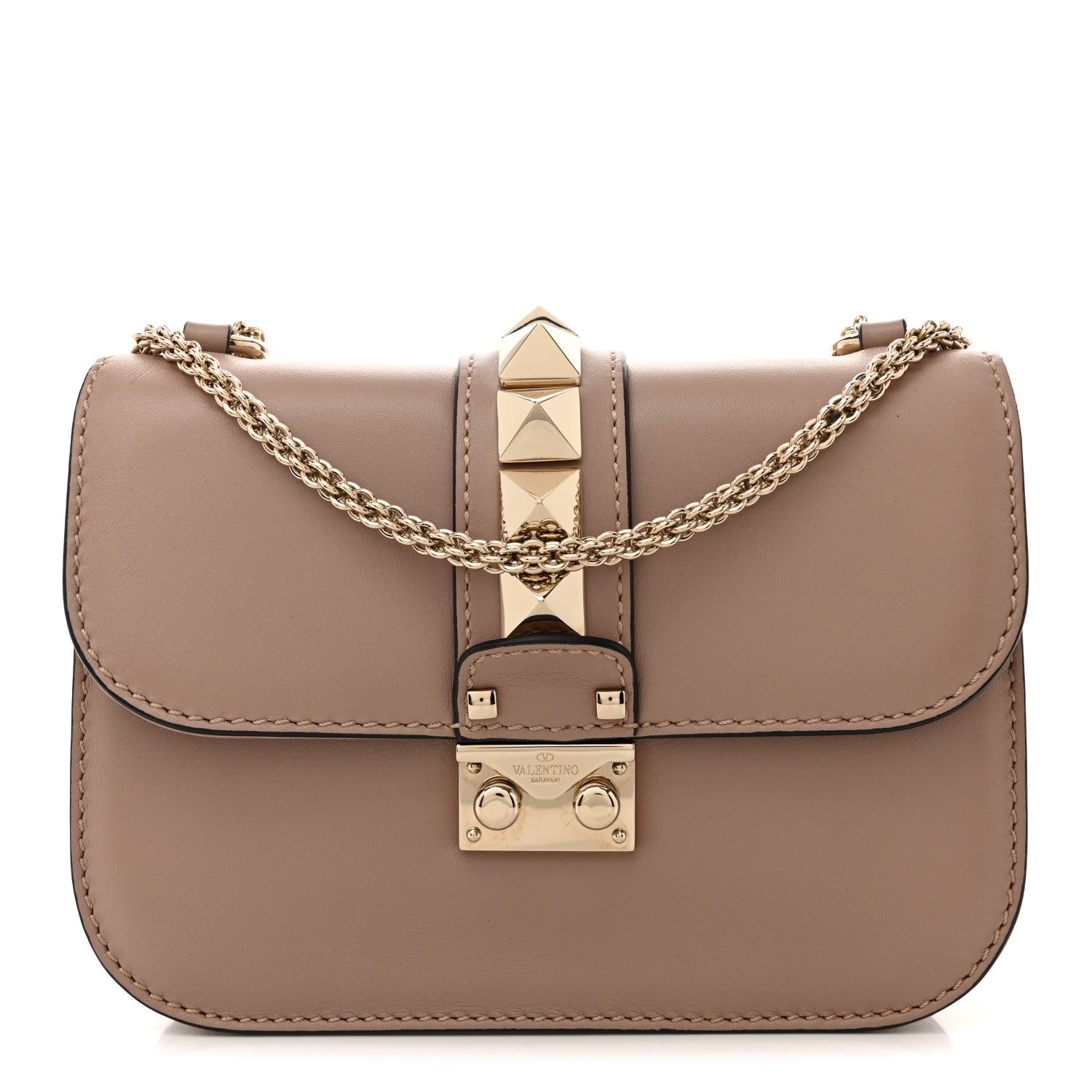 Valentino Garavani Vitello Small Glam Lock Rockstud Flap Poudre 1 of 12