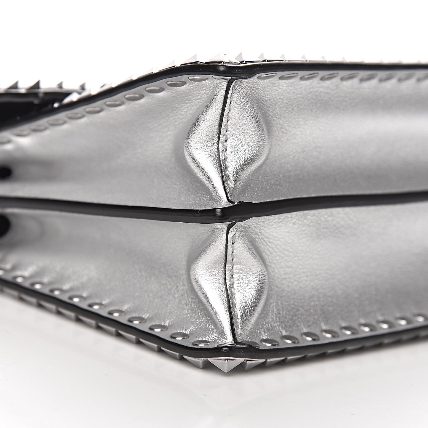 Metallic Calfskin Small Rockstud No Limit Shoulder Bag Silver