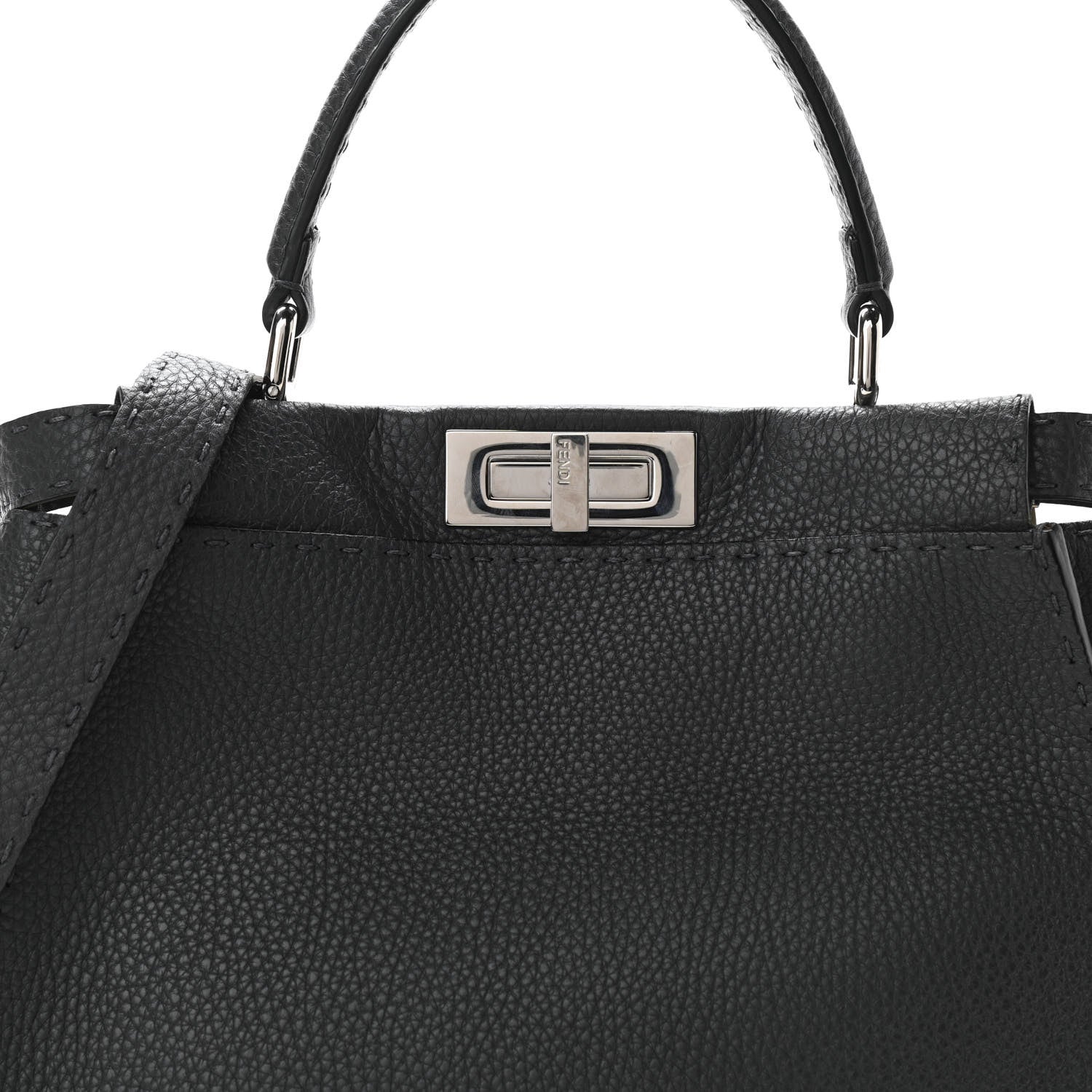 Fendi Cuoio Romano Selleria Bi-Color Medium Peekaboo Iconic Satchel Asfalto Latte 7 of 9
