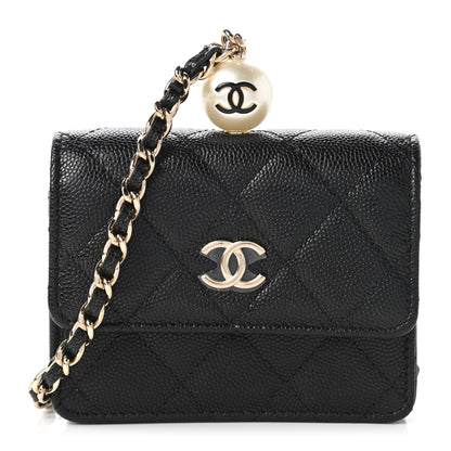 Chanel Caviar Quilted Mini Pearl On Top Coin Purse With Chain Black 1 of 12
