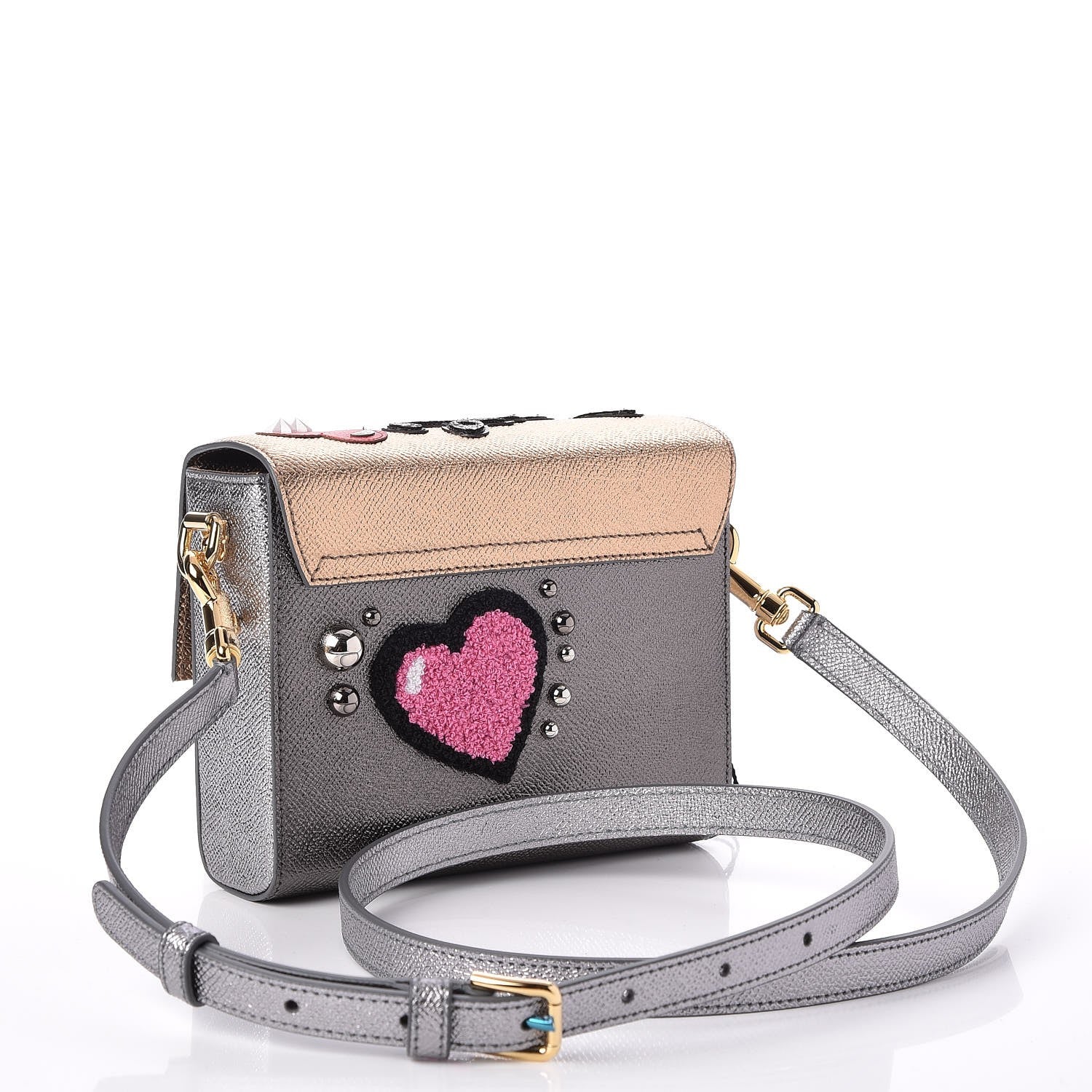 Dolce & Gabbana Metallic Dauphine Mini Millennials Love Princess Shoulder Bag Gold Silver 3 of 6