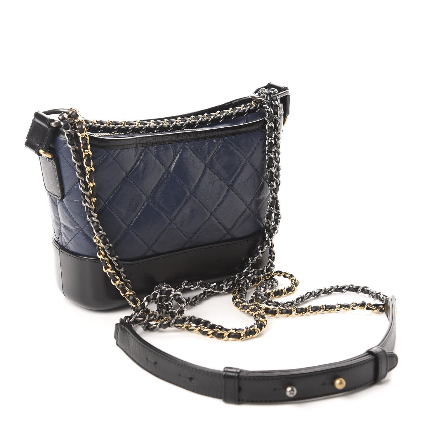 Aged Calfskin Quilted Small Gabrielle Hobo Navy Black