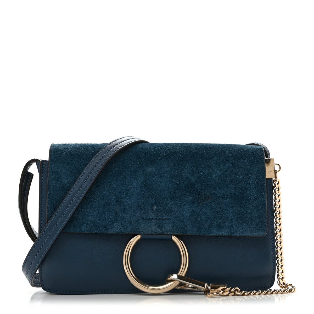 Suede Calfskin Small Faye Shoulder Bag Majolica Blue