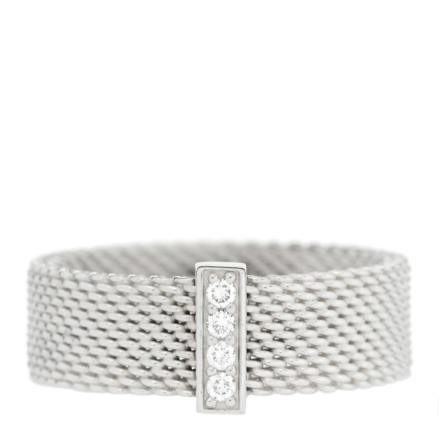 Tiffany Sterling Silver Diamond Somerset Mesh Ring 59 8.75 1 of 4